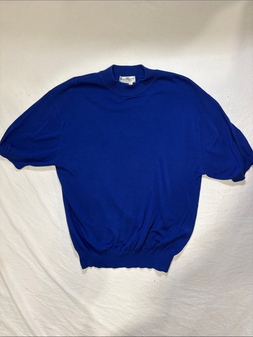 Norm Thompson Cobalt Royal Blue Short Sleeve Mock Neck Knit Sweater - Size L